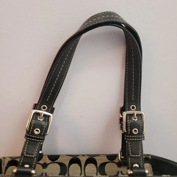 Coach Hadley Black and Gray Signature Canvas With Leather Trim Tote Bag - Picture 9 of 16